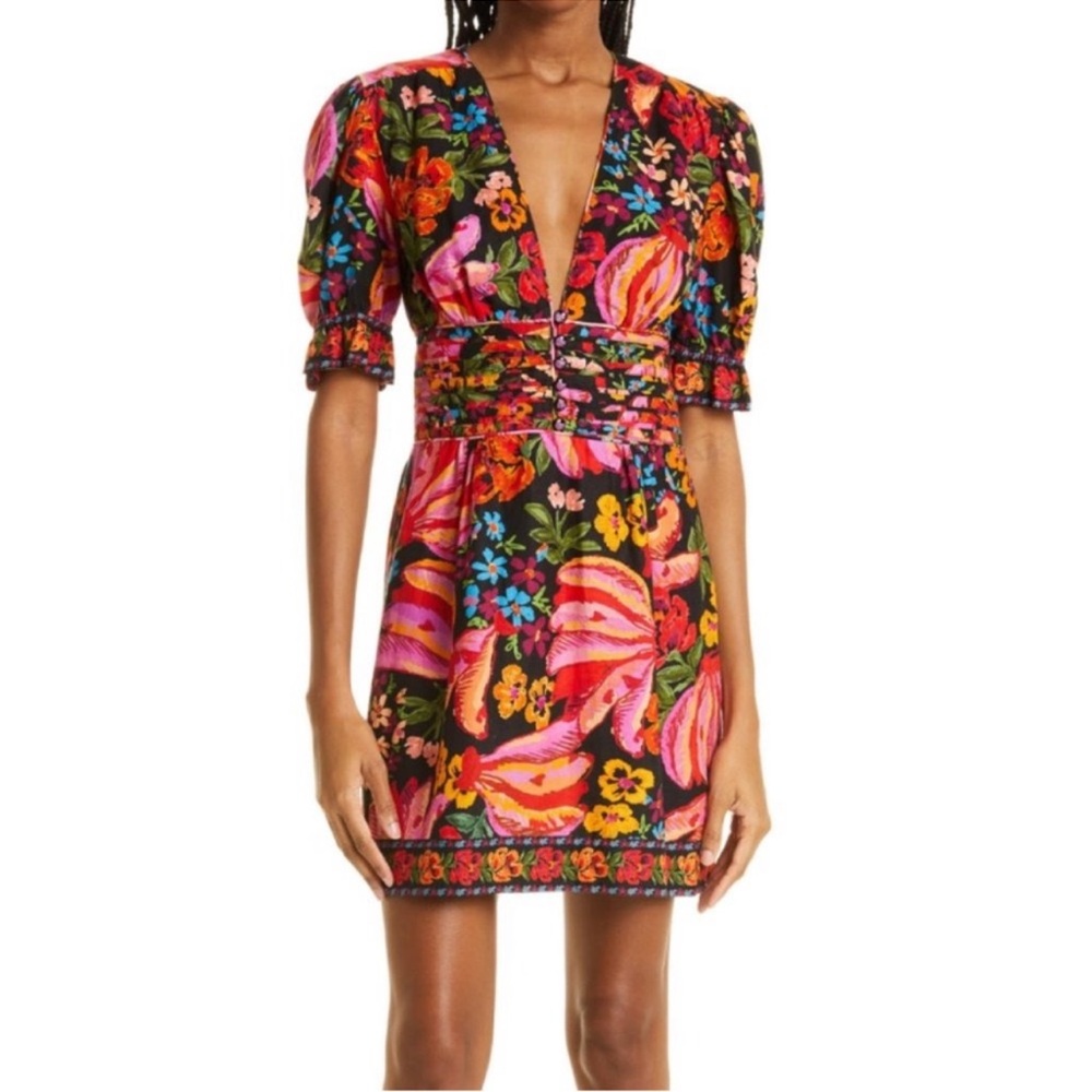 Farm Rio Black Spring Bananas Print Minidress